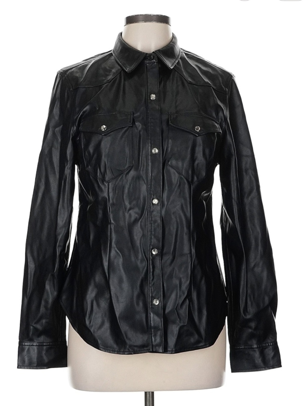 GAP Women’s Black Faux Leather Snap-Front Jacket